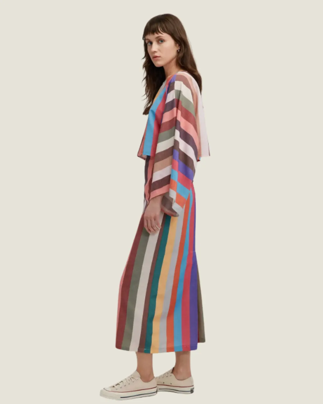 Multicolored Highrise Stripe Midi Skirt