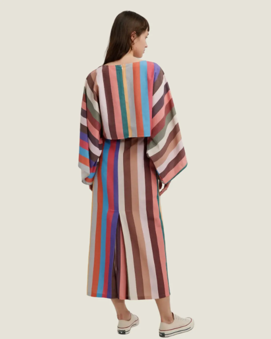 Multicolored Highrise Stripe Midi Skirt