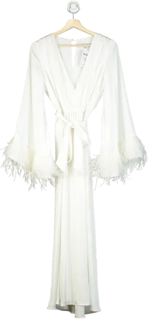 Nadine Merabi White Feather Trim Jumpsuit UK 6