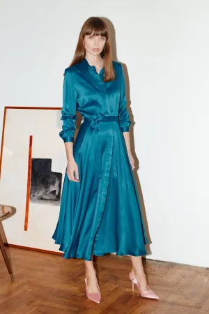 NOELA teal blue midi shirt dress