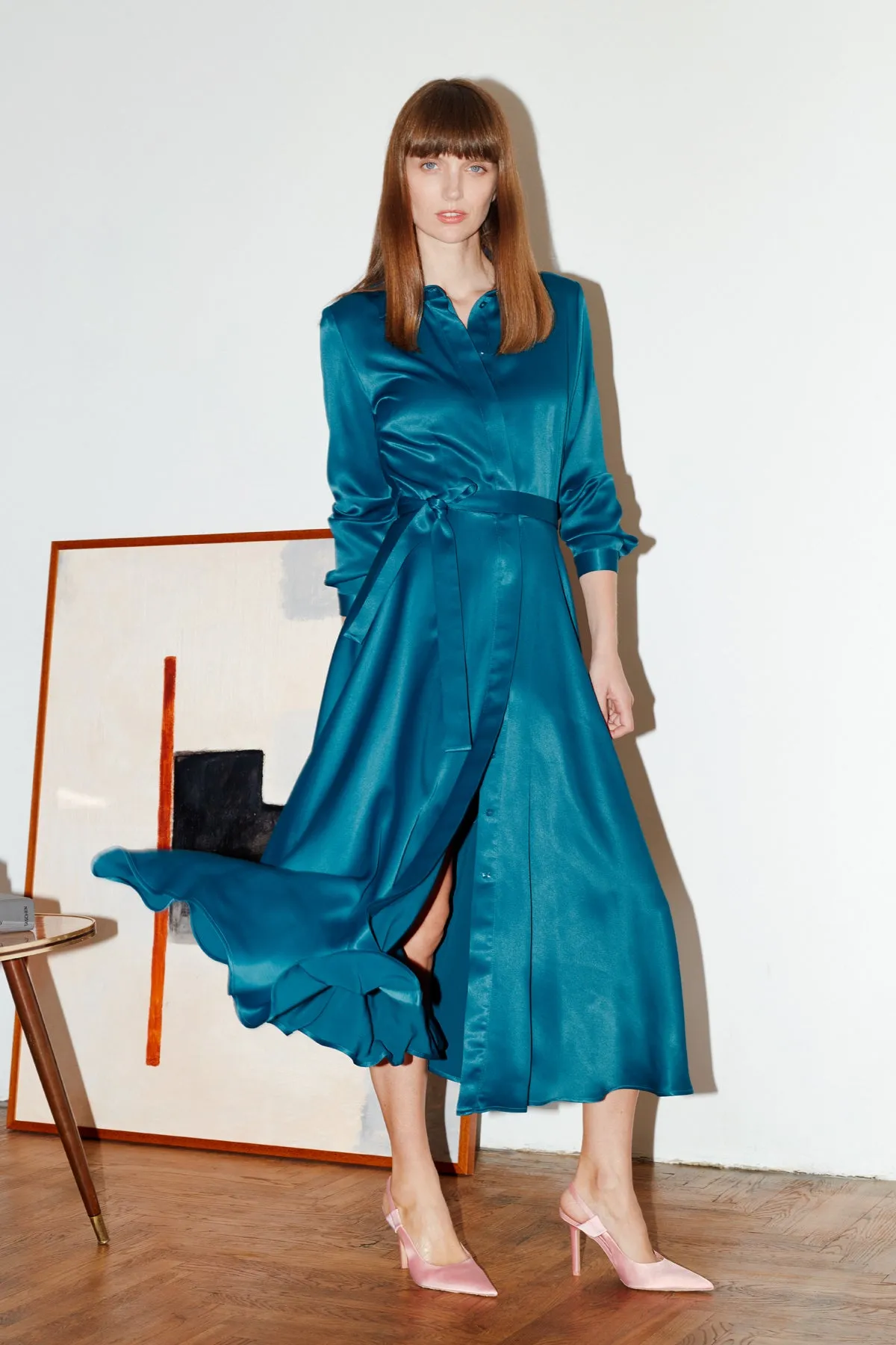 NOELA teal blue midi shirt dress