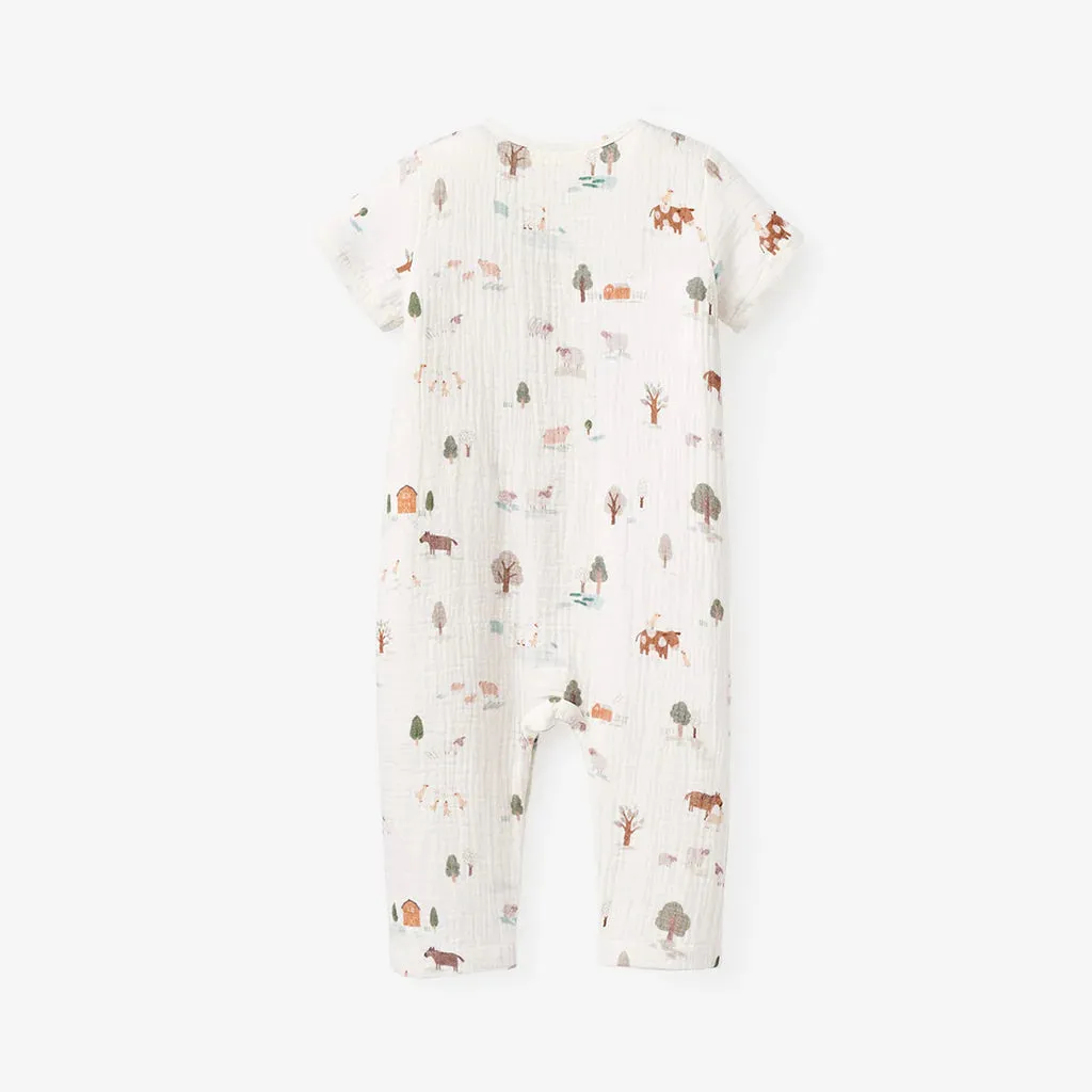 ON THE FARM ORGANIC MUSLIN SHORT SLEEVE JUMPSUIT