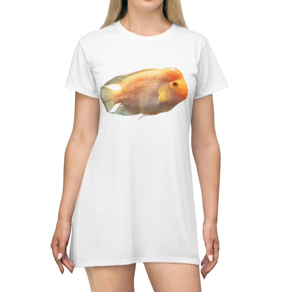 Orange Fish All Over Print T-Shirt Dress