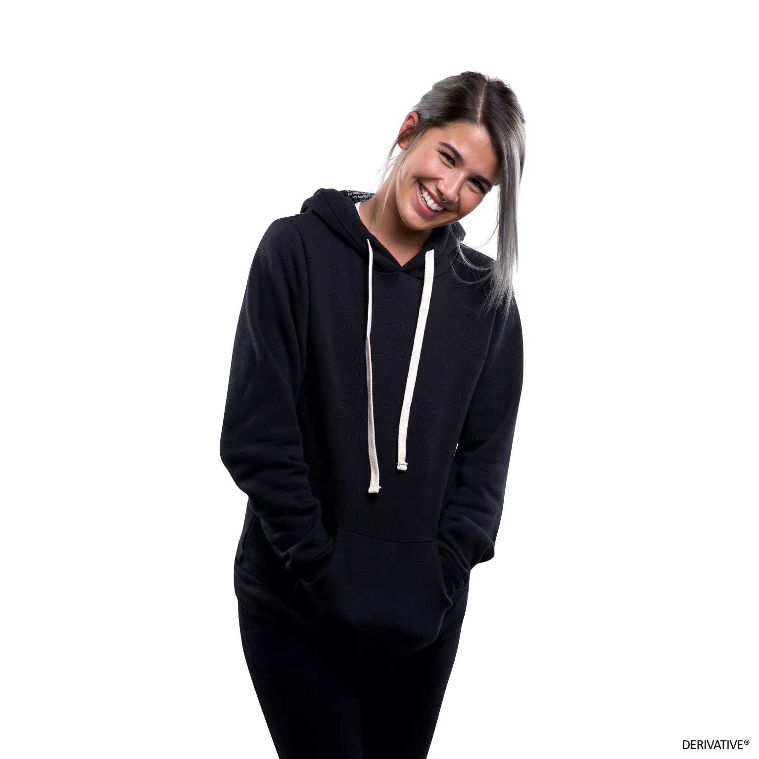 Organic Cotton & Recycled Polyester Pullover Hoodie - Black