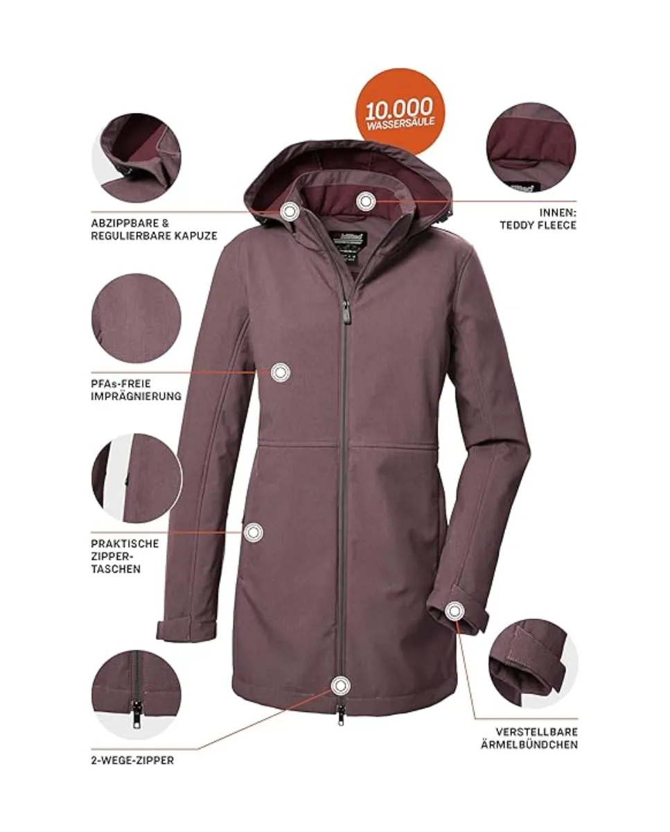 Parka softshell para mujer con capucha y cremallera, Killtec Kow 95