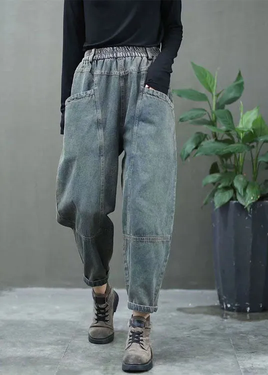 Plus Size Black high waist thick denim Pants Winter