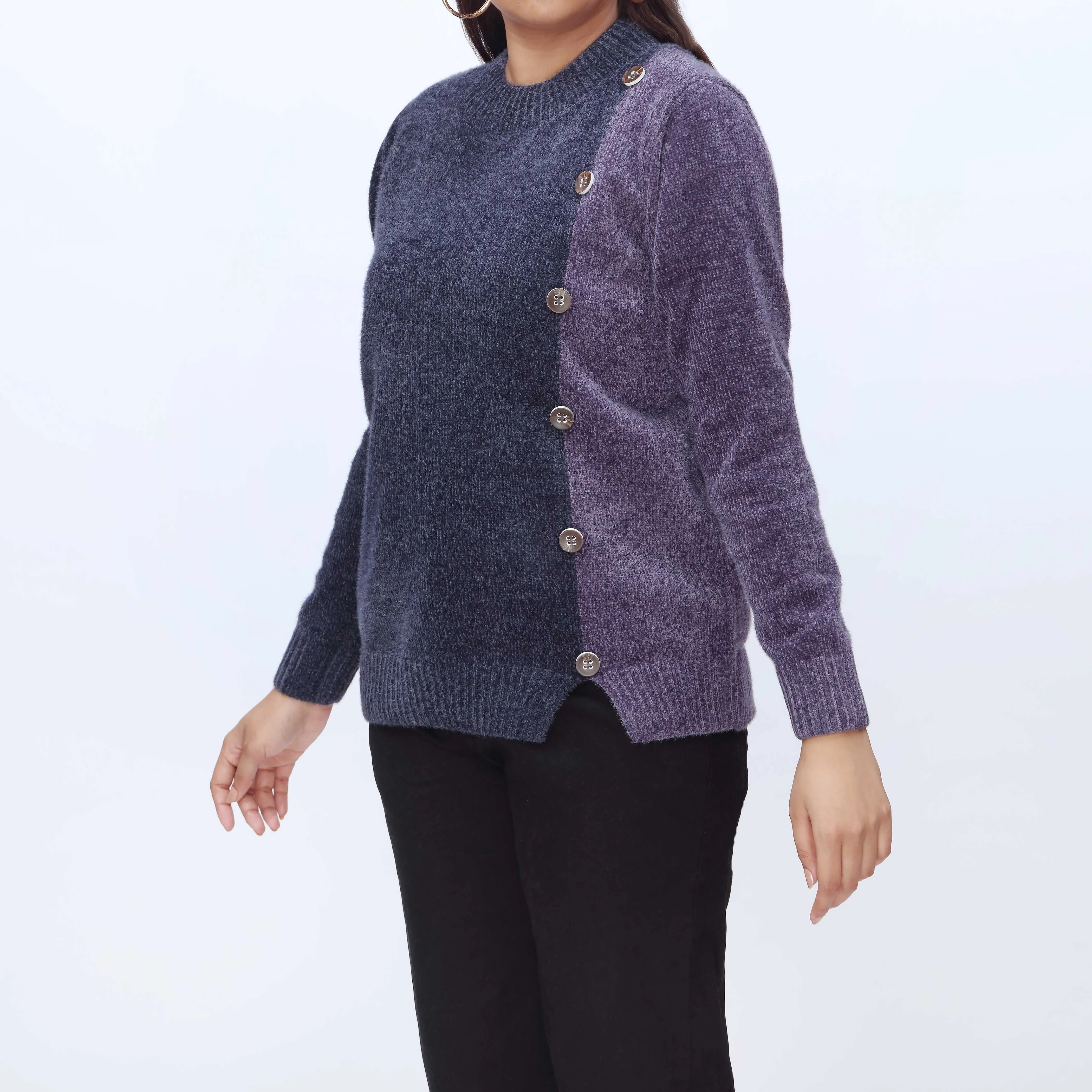 Purple Crew Neck Pullover Sweater PW3916