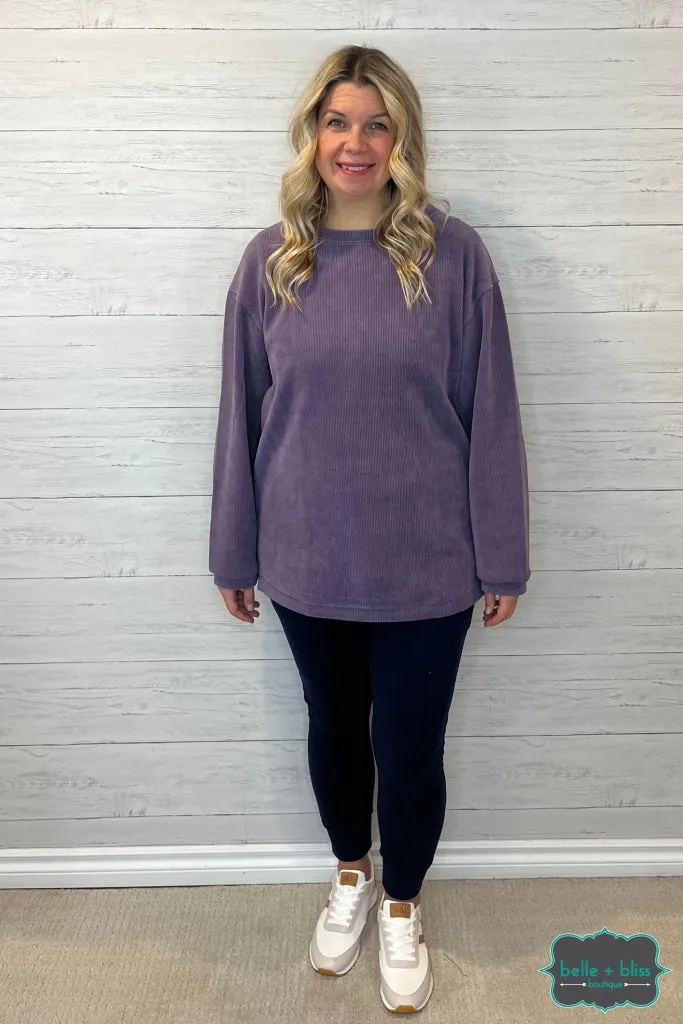 Sarah Corded Pullover - Dusty Purple