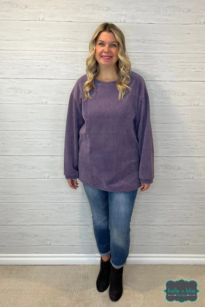 Sarah Corded Pullover - Dusty Purple