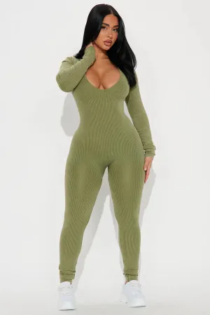 Seamless L/S V Neck Nylon Washed Jumpsuit