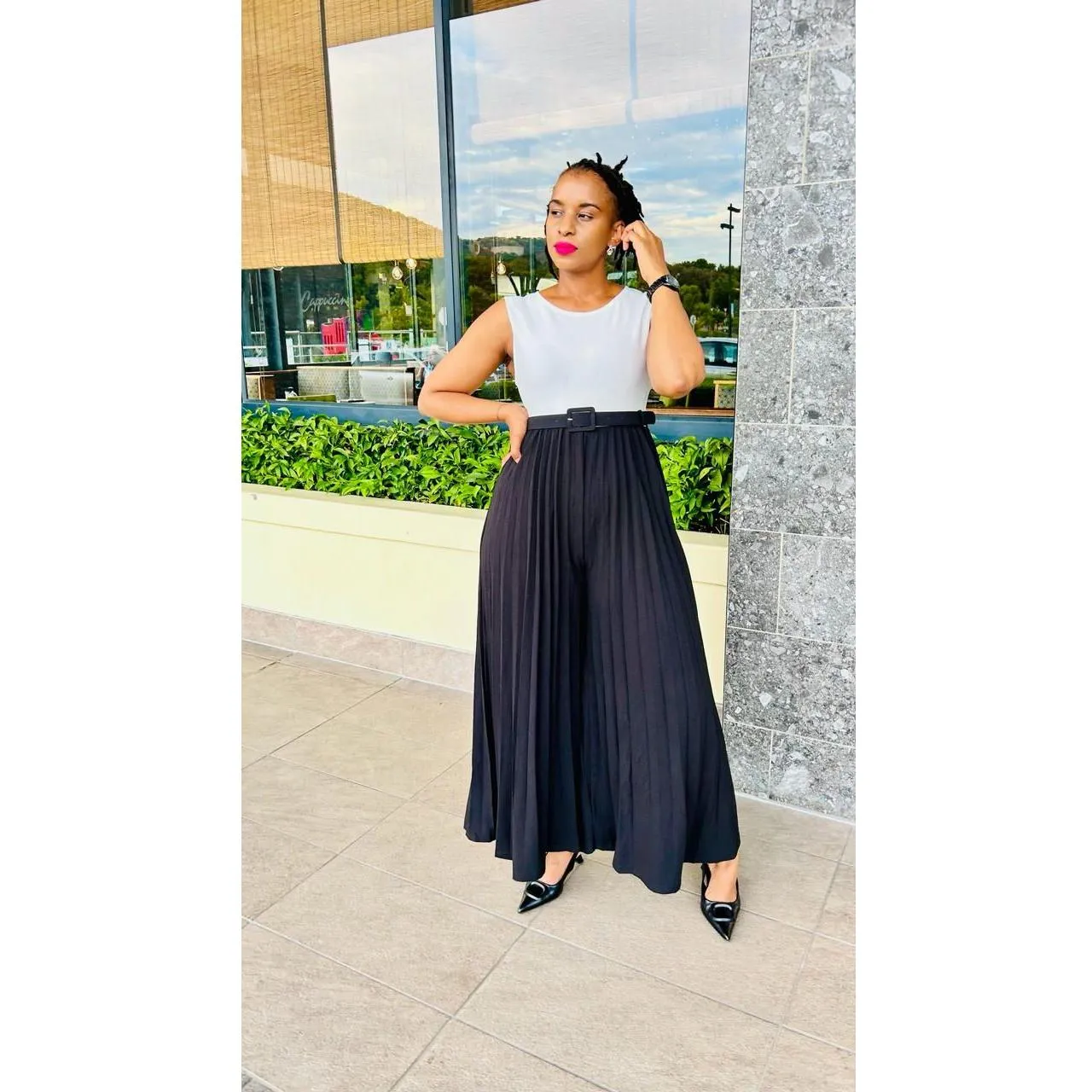 Short Sleeve Pleated Jumpsuit