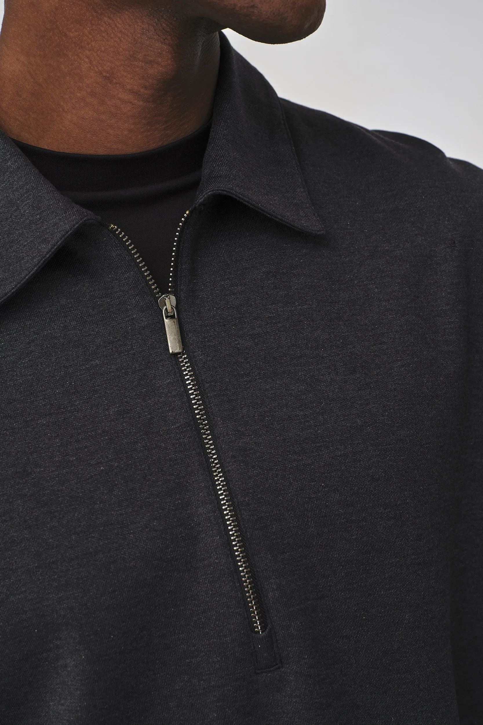 Silk Blend Polo Zip Sweater | Grey