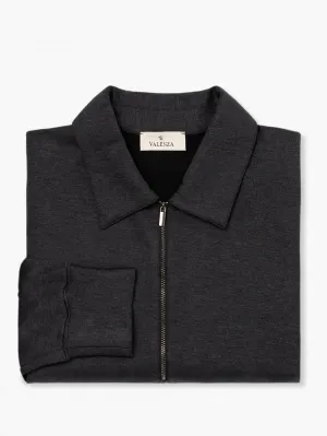 Silk Blend Polo Zip Sweater | Grey