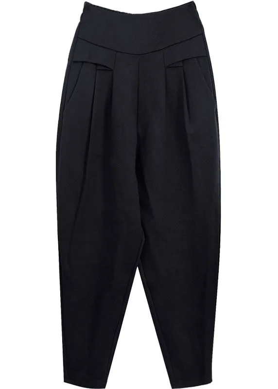 Style Black High Waist Pockets Thick Casual Winter Pants