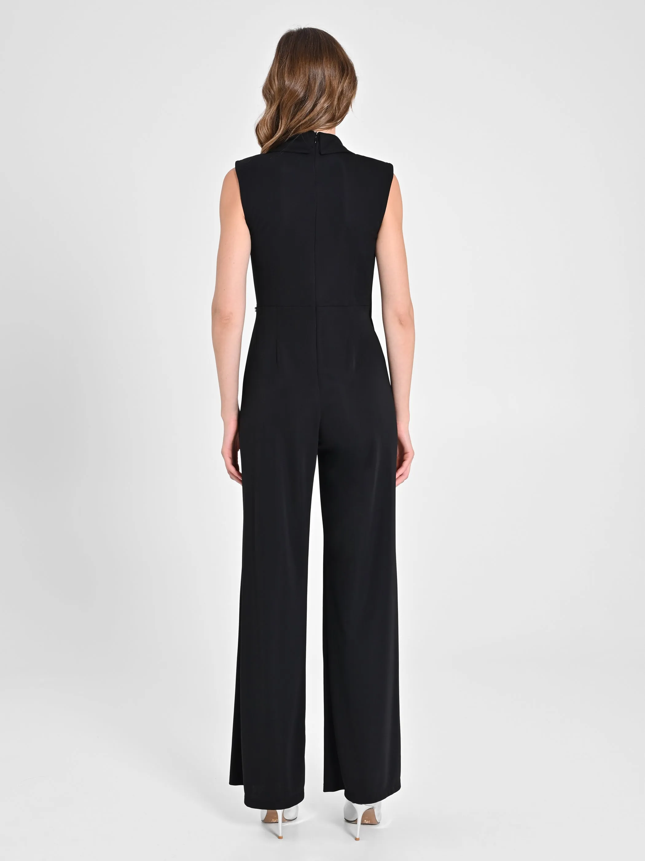 Tuxedo-Style Jumpsuit in Black Flowy Fabric