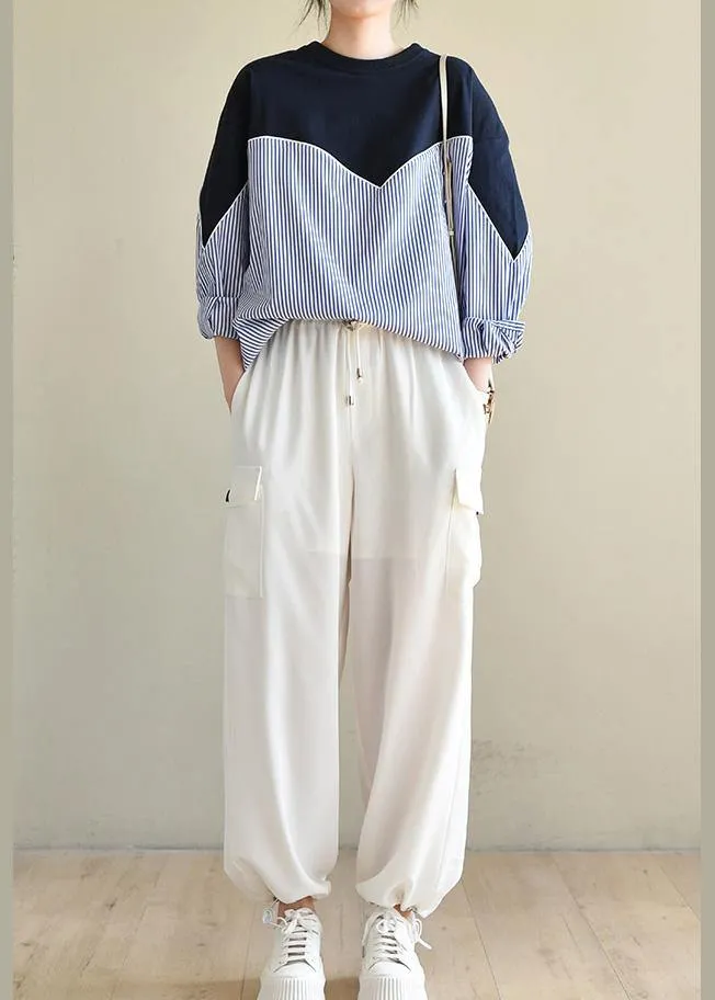 Unique White High Waist Chiffon Spring Pants