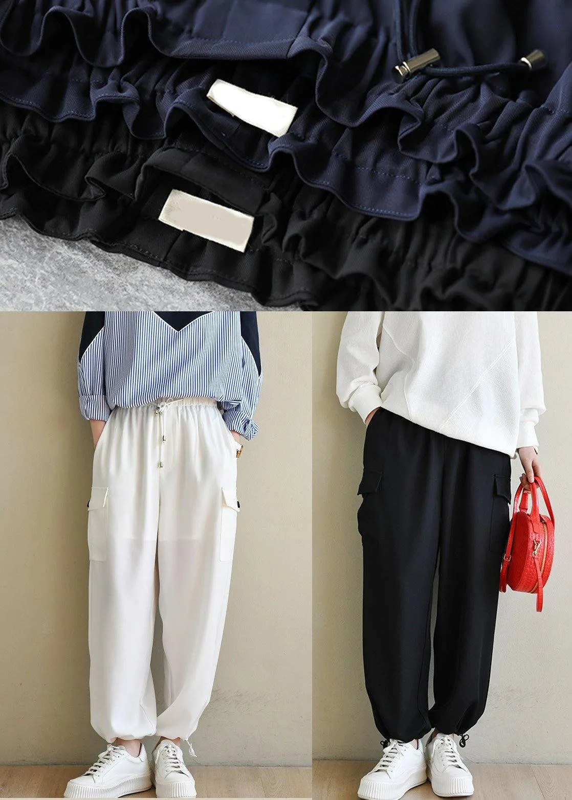 Unique White High Waist Chiffon Spring Pants