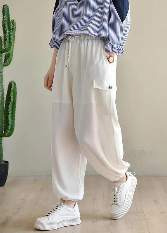 Unique White High Waist Chiffon Spring Pants