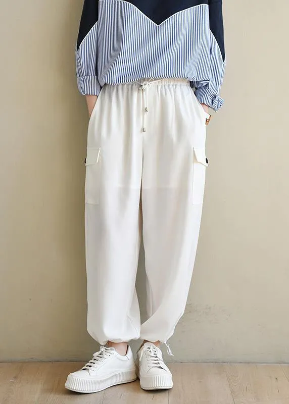 Unique White High Waist Chiffon Spring Pants