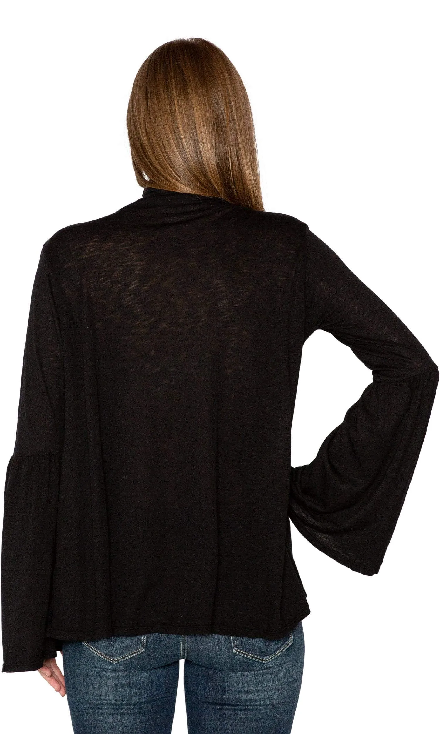 Velvet by Graham & Spencer Xena Lux Slub Bell Sleeve Mock Neck Top