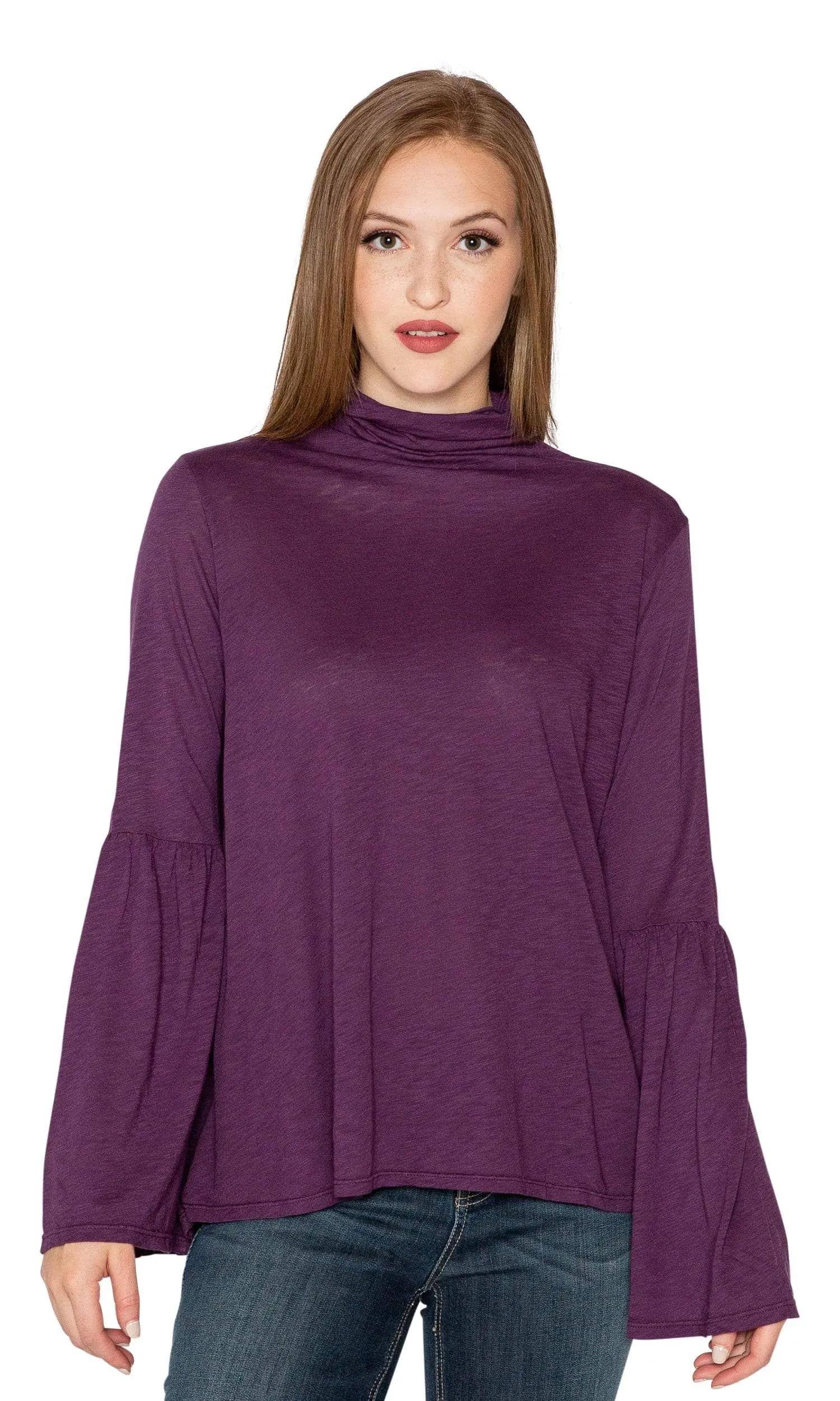 Velvet by Graham & Spencer Xena Lux Slub Bell Sleeve Mock Neck Top