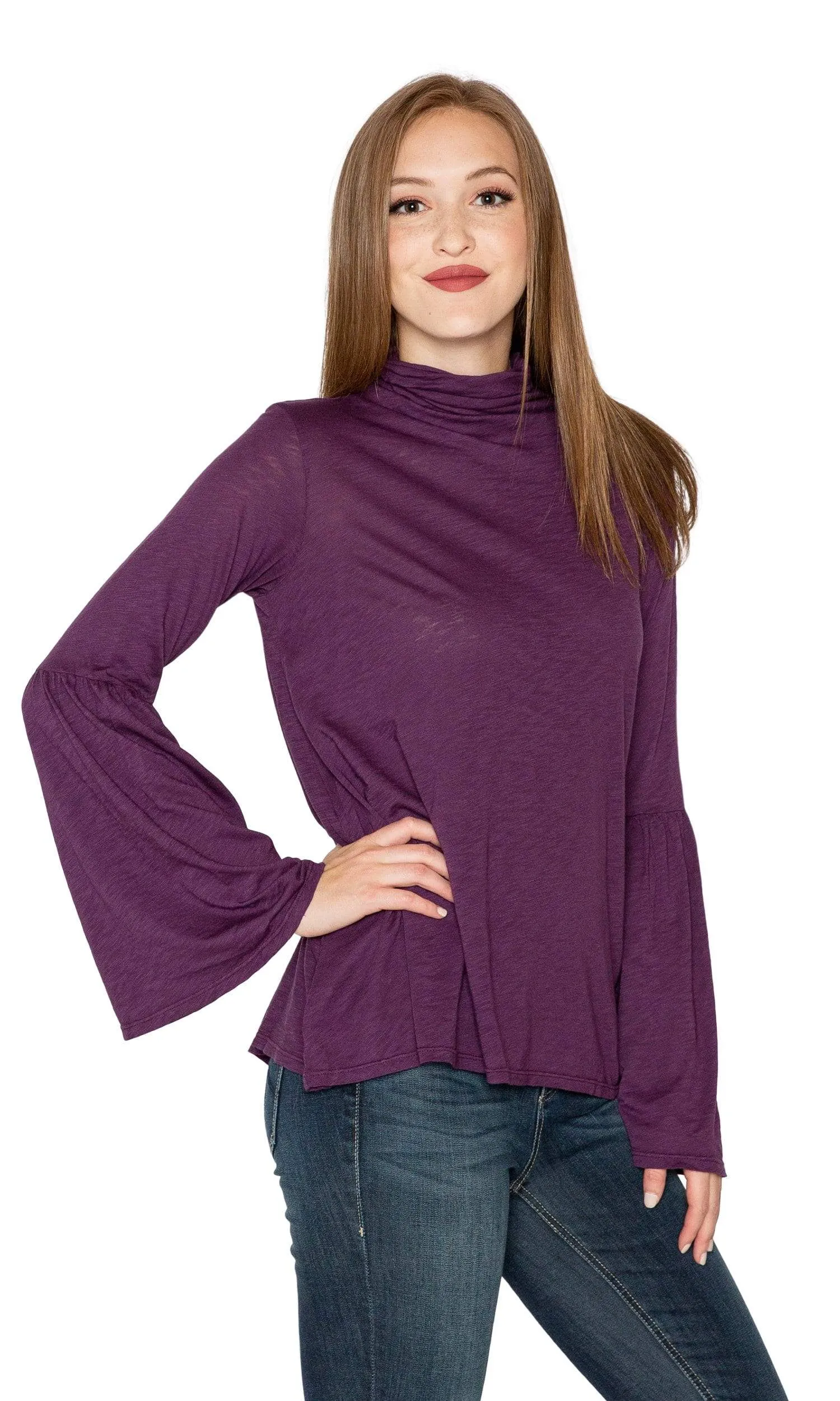 Velvet by Graham & Spencer Xena Lux Slub Bell Sleeve Mock Neck Top