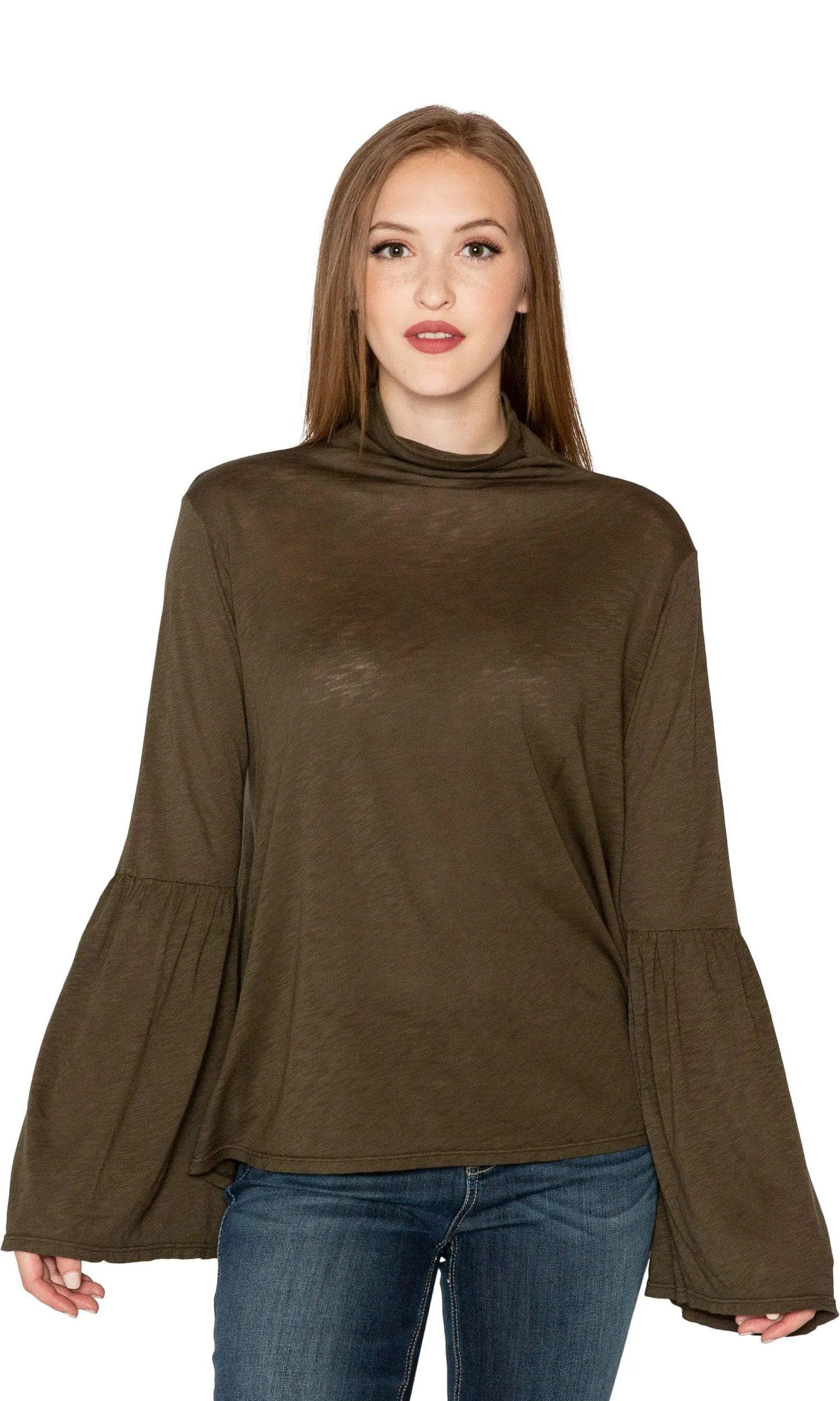 Velvet by Graham & Spencer Xena Lux Slub Bell Sleeve Mock Neck Top