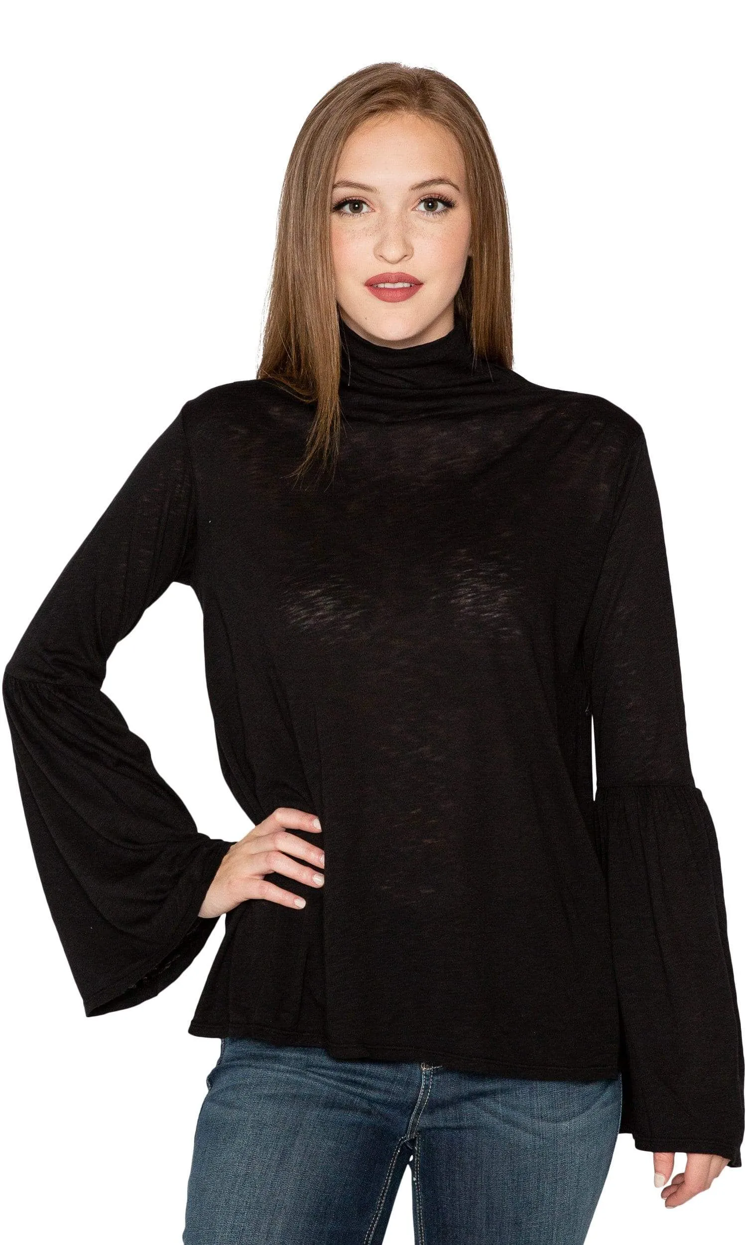 Velvet by Graham & Spencer Xena Lux Slub Bell Sleeve Mock Neck Top