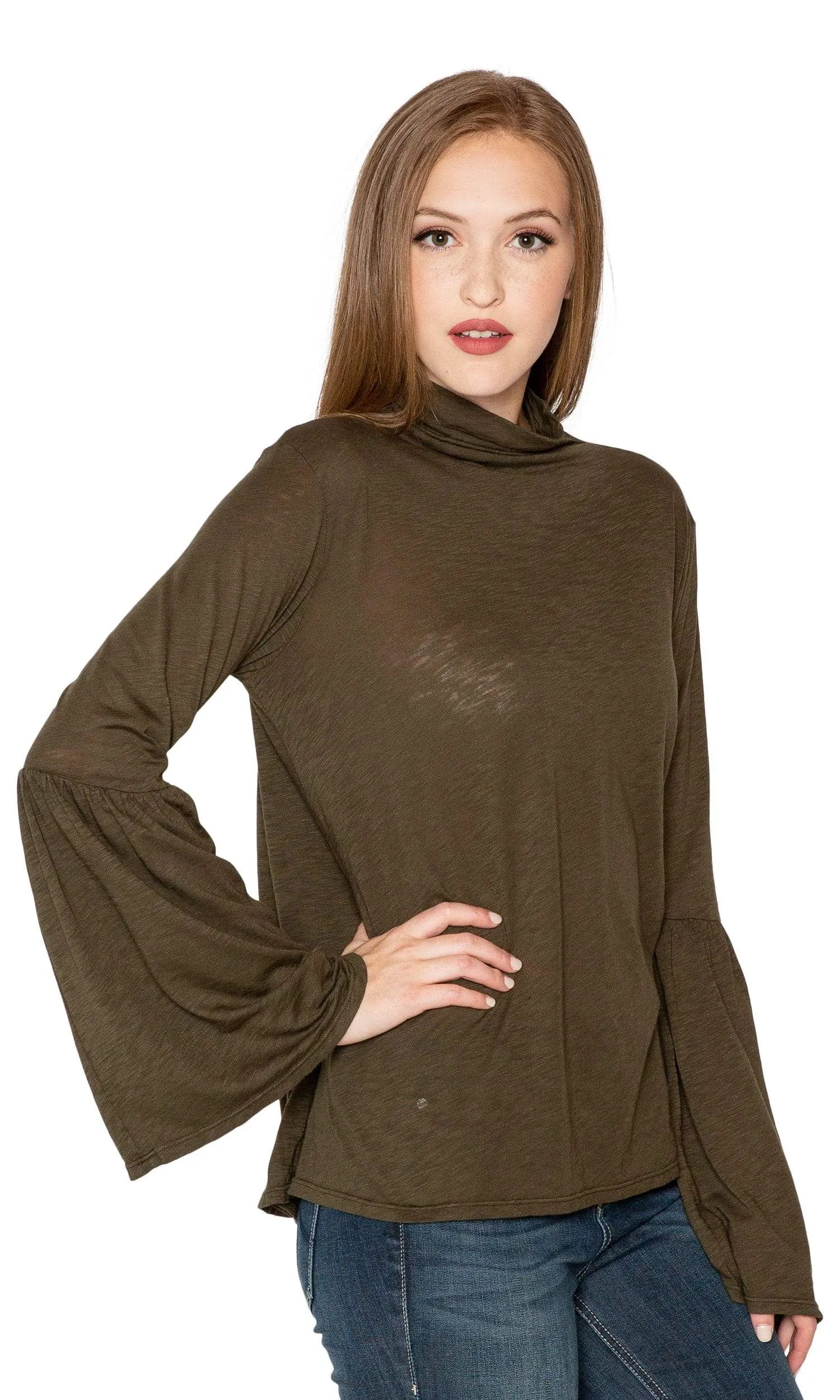 Velvet by Graham & Spencer Xena Lux Slub Bell Sleeve Mock Neck Top