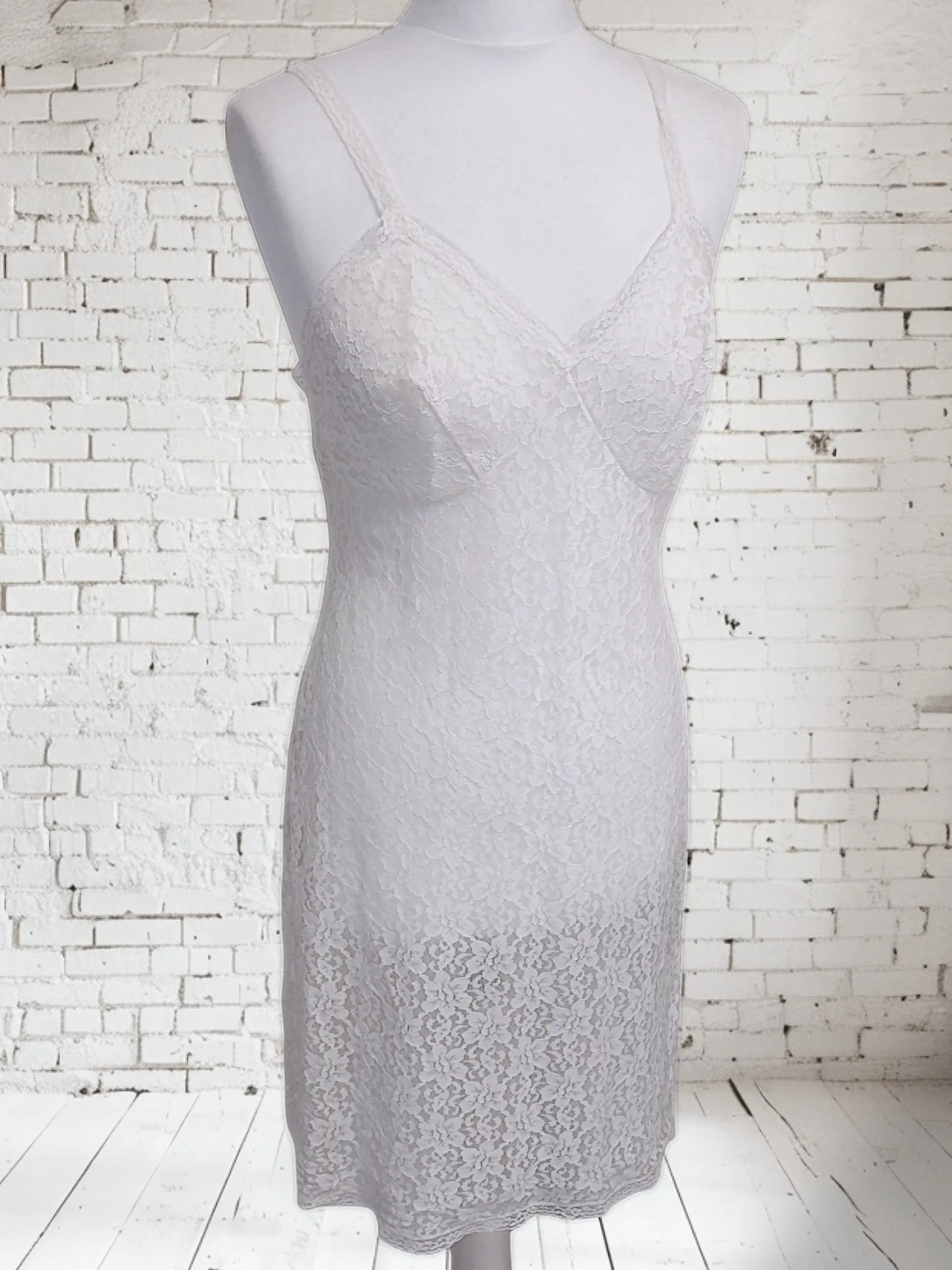 Vintage 1960s St Michaels White Floral Lace Slip Lingerie Dress UK 12