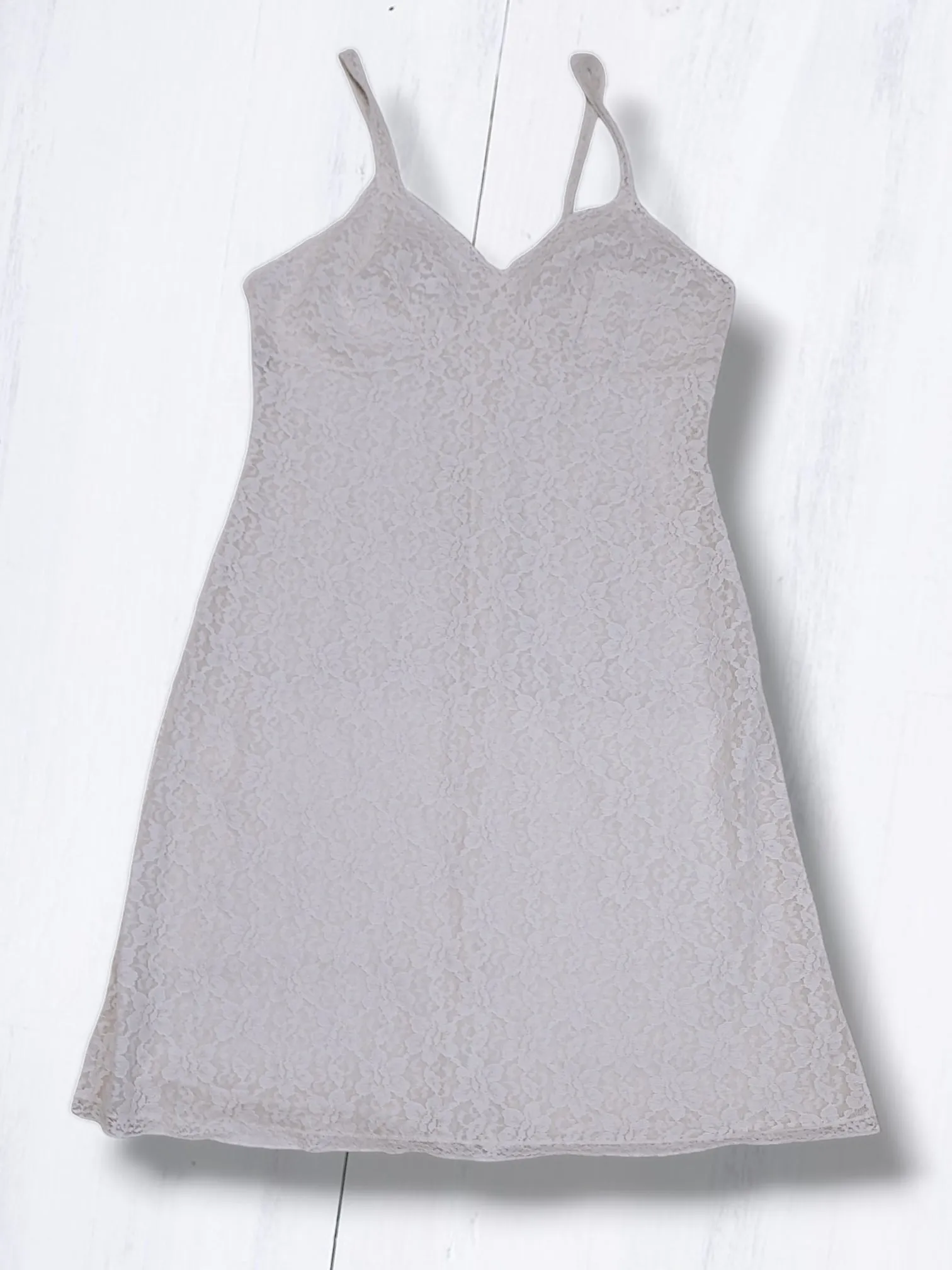 Vintage 1960s St Michaels White Floral Lace Slip Lingerie Dress UK 12