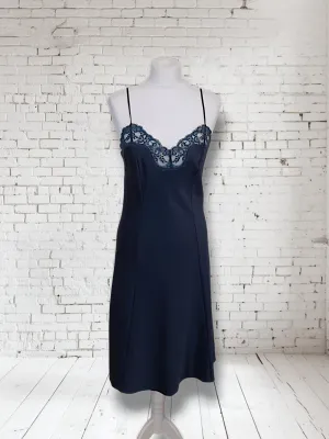 Vintage Navy 1960s St Michaels Satin Slip Lingerie Dress UK 12