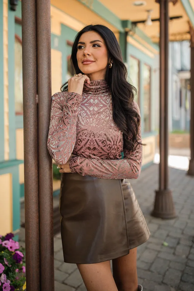 What A Wonderful World Mauve Velvet Printed Turtleneck Blouse FINAL SALE