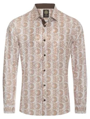 White-Beige Paisley Luxury Design Men's Long Sleeve Vintage Shirt Regular-Fit Style No:2421