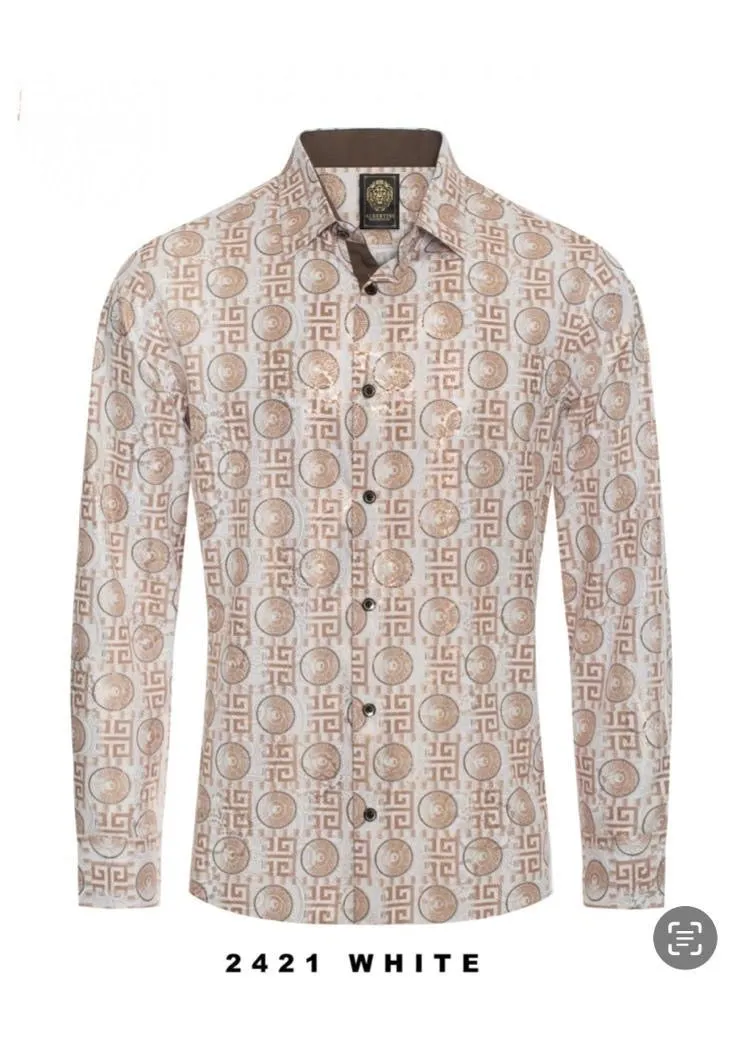 White-Beige Paisley Luxury Design Men's Long Sleeve Vintage Shirt Regular-Fit Style No:2421