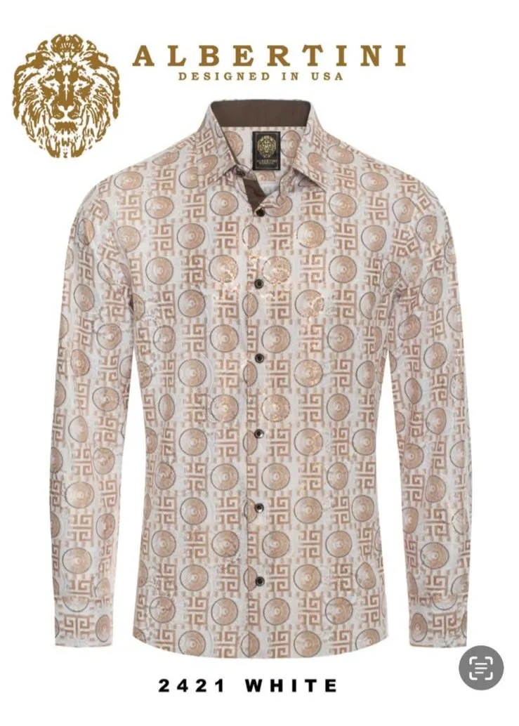 White-Beige Paisley Luxury Design Men's Long Sleeve Vintage Shirt Regular-Fit Style No:2421