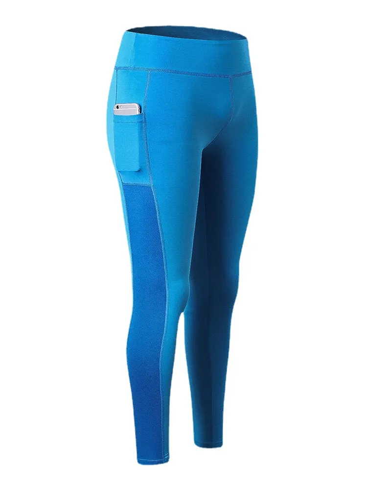 Women Contrast Color Quick Dry Moisture Wicking Pocket Sport High Waist Pants