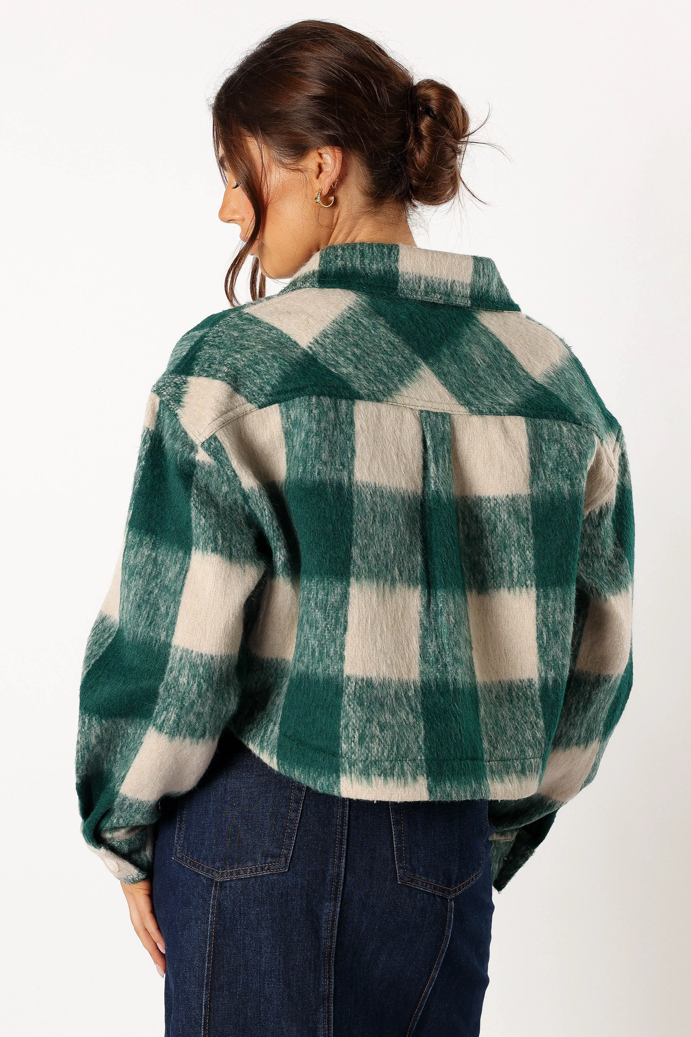 Yara Plaid Sherpa Jacket - Hunter Green