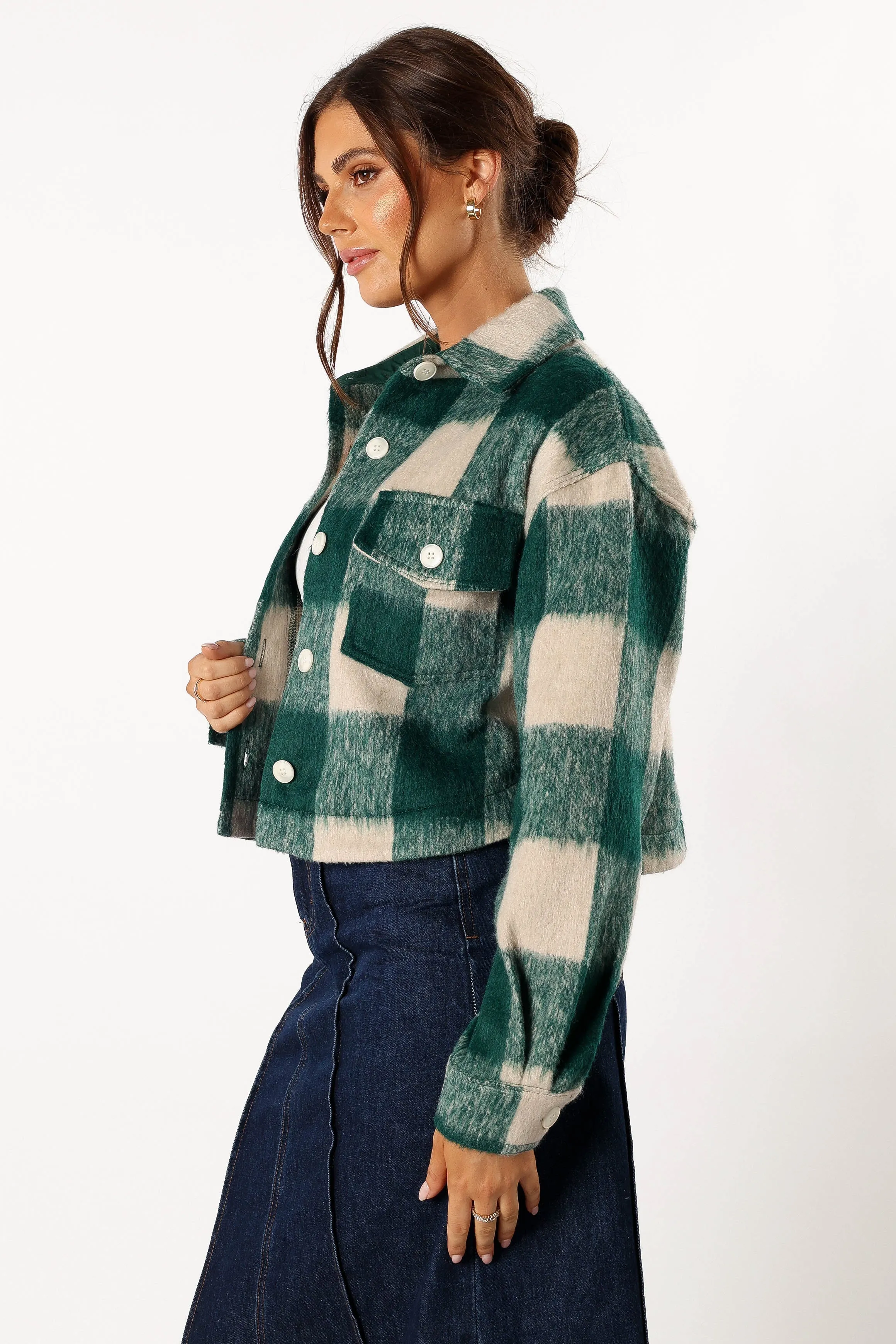 Yara Plaid Sherpa Jacket - Hunter Green